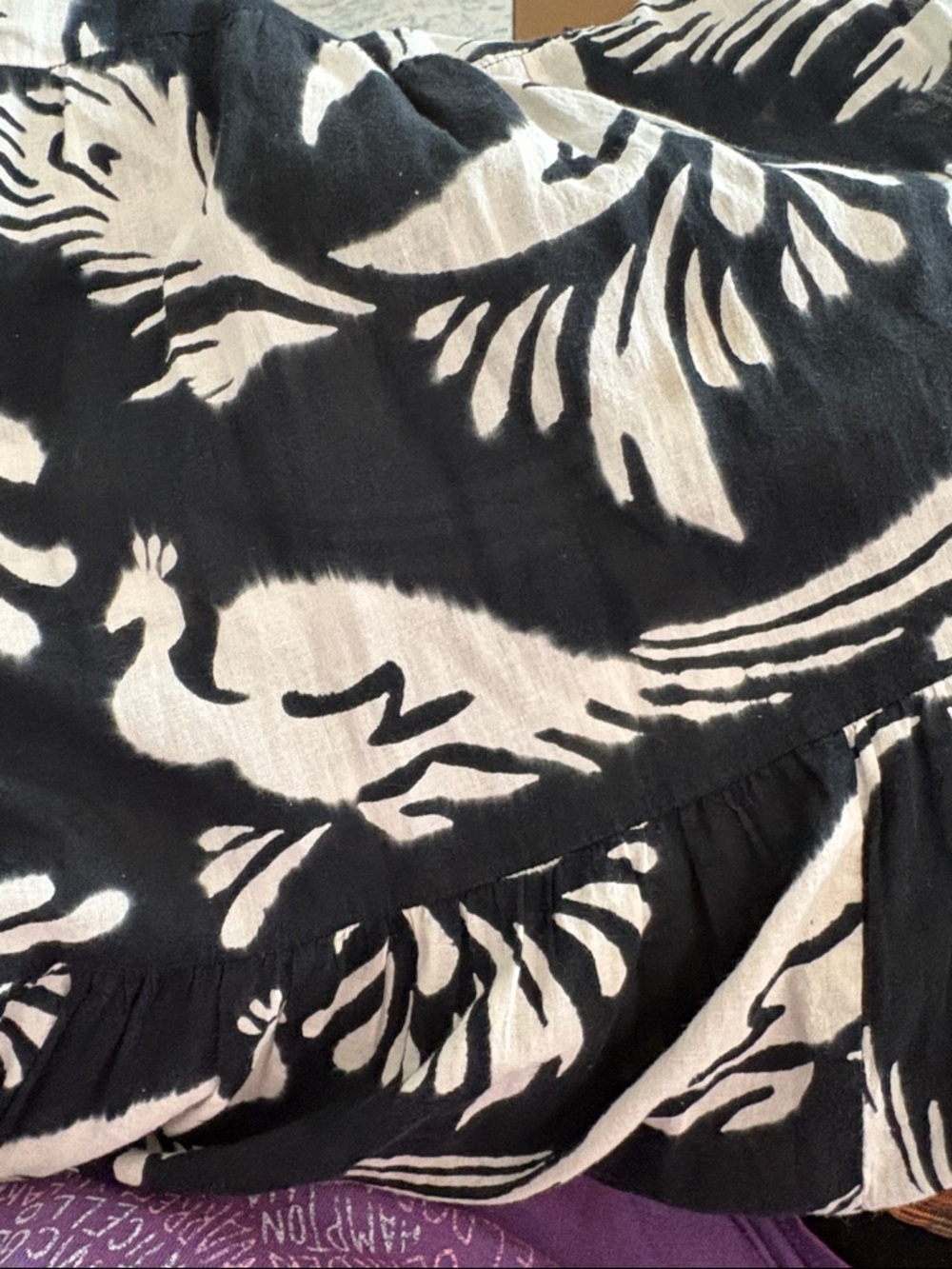 Lido cotton midi dress. Black white birds feathers tiered skirt OS ruffle sleeve - Picture 11 of 12